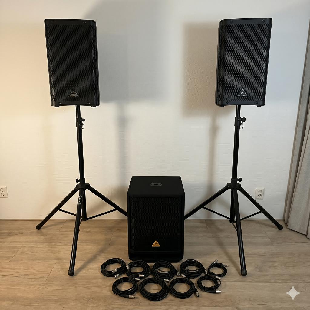 Behringer PA/DJ set 1000W. Speakers, sub, statieven, kabels., Ophalen, Zo goed als nieuw, 1000 watt of meer, P.A.