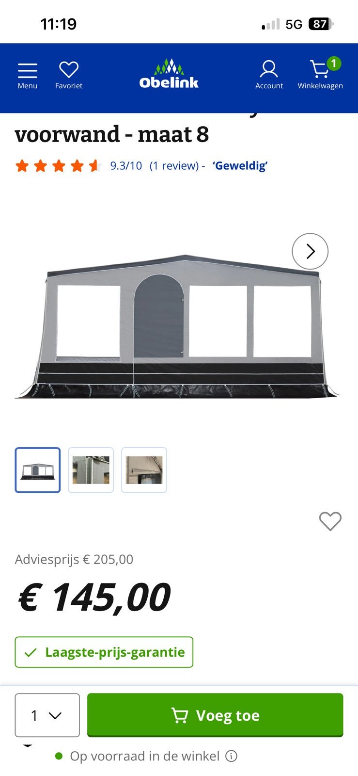 Gezocht voorwand maat 8 Oblink Panorama, Ophalen, Gebruikt