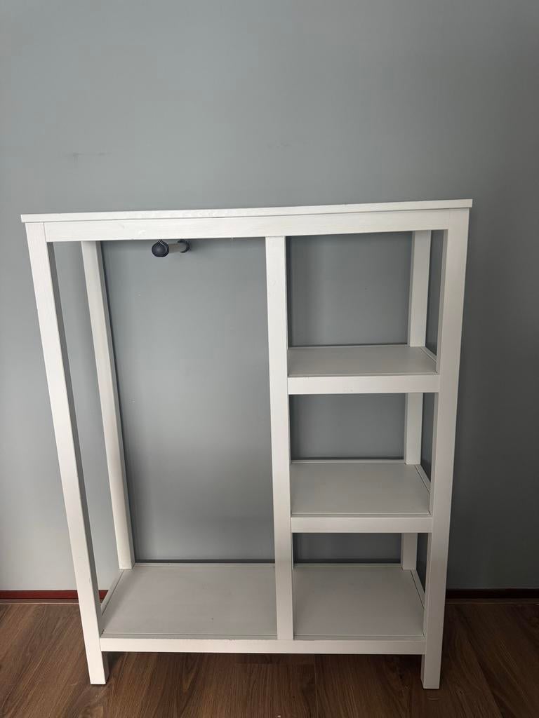Witte kledingkast met hanggedeelte, Ophalen, Met plank(en), Gebruikt, 100 tot 150 cm