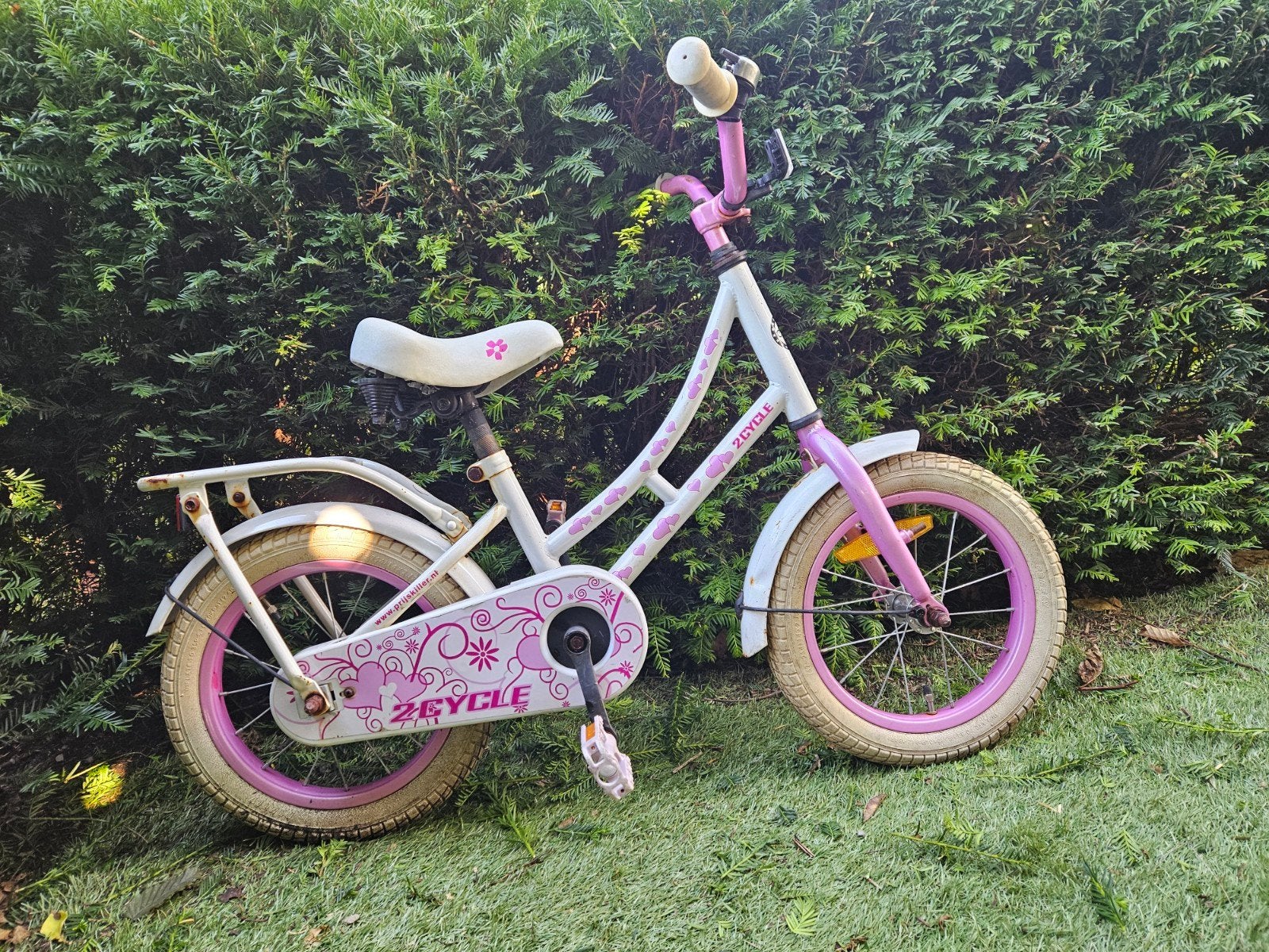 2CYCLE kinderfiets wit/roze - 14 inch, Terugtraprem, Gebruikt, Minder dan 16 inch, Ophalen