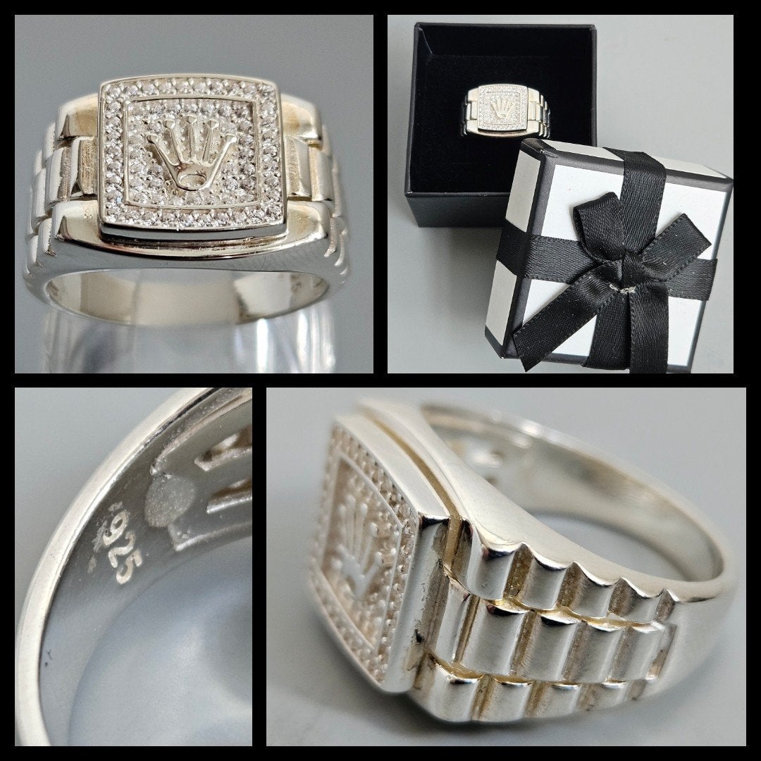 zilveren rolex stijl ring, 925 zilver, als nieuw., Ophalen of Verzenden, Zilver, Ring