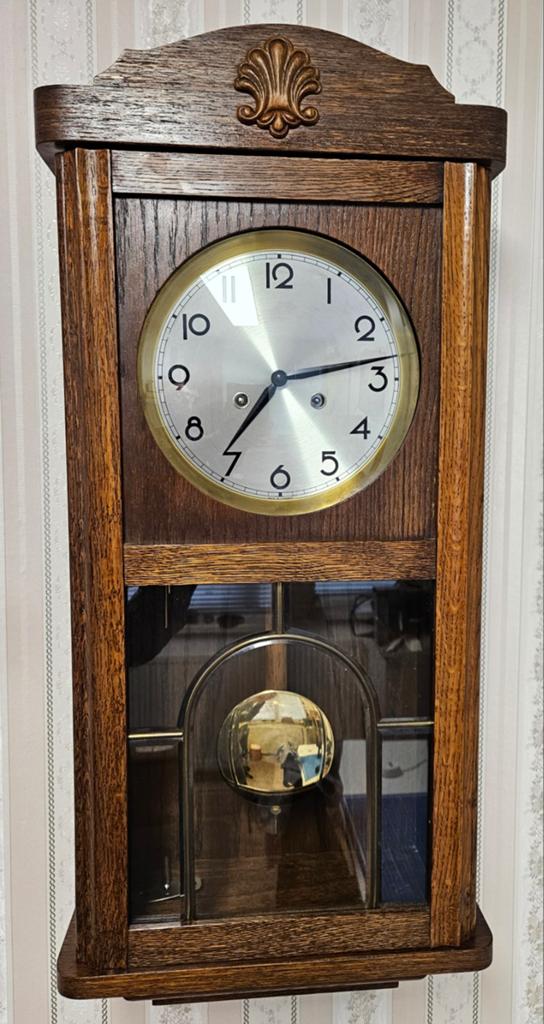 Regulateur donker eiken klok, Antiek en Kunst, Antiek | Klokken, Ophalen