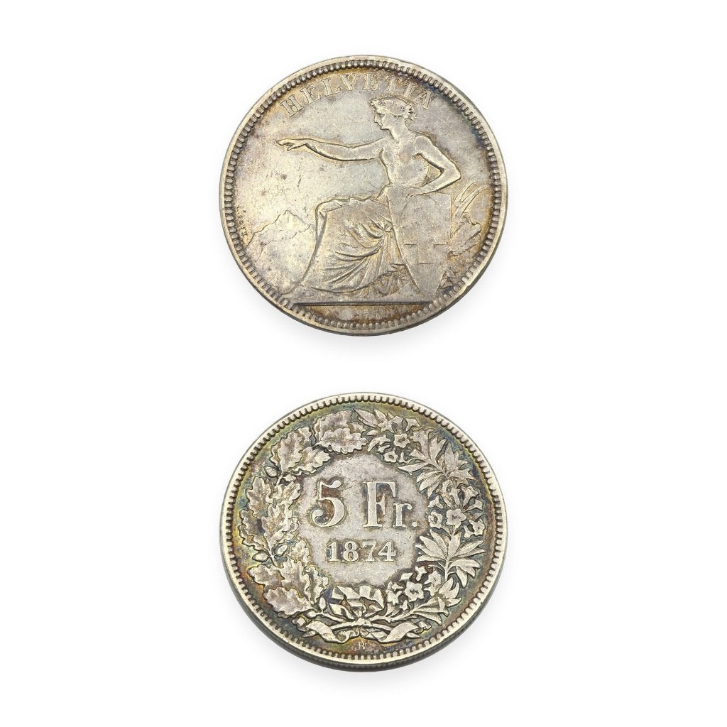Zilveren 5 Francs 1874 B Helvetia zittend Zwitserland, Postzegels en Munten, Ophalen of Verzenden, Overige landen, Losse munt