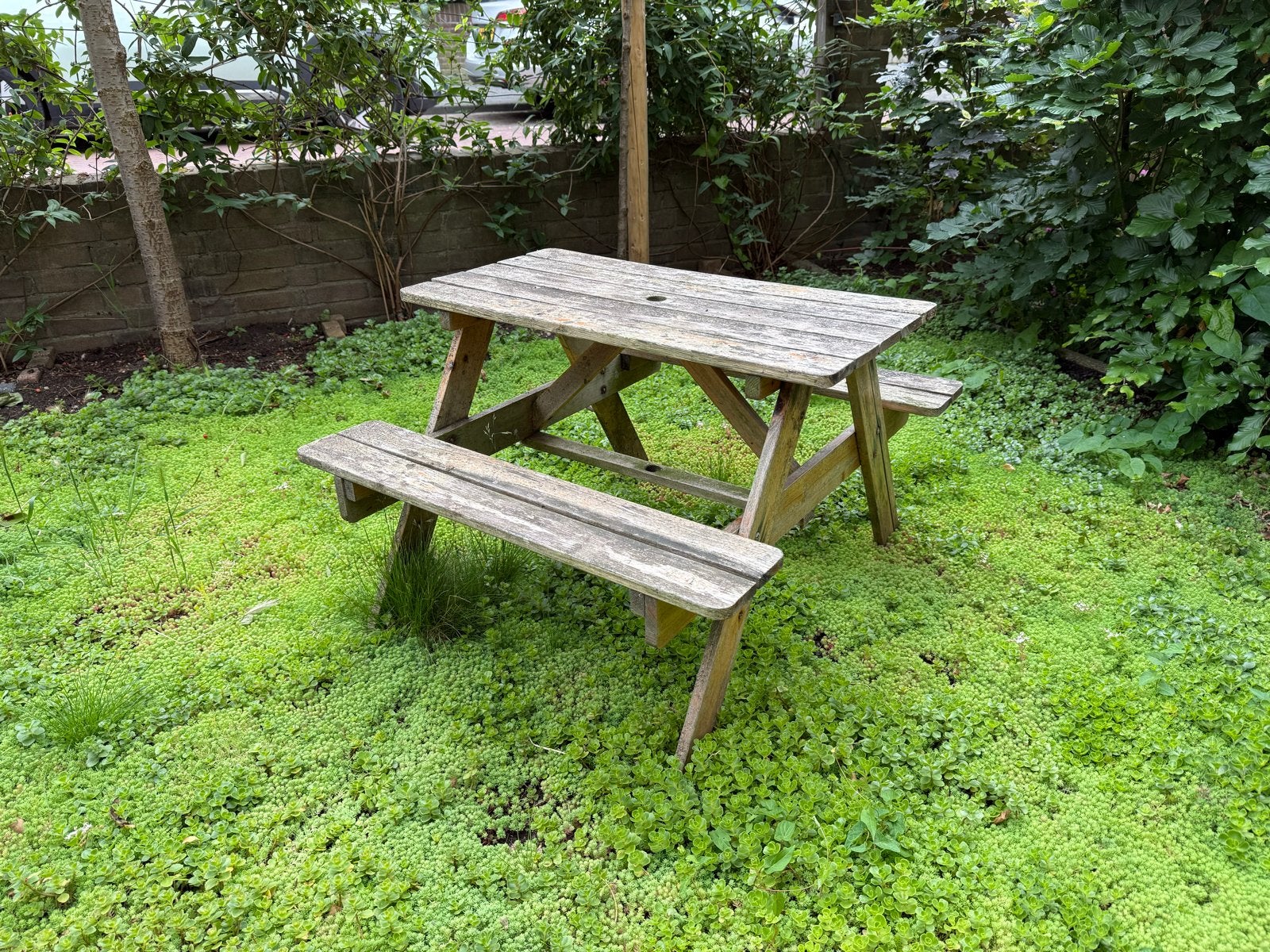 Kinder picknick bank - opknapper, Tuin en Terras, Gebruikt, Rechthoekig, Hout, Ophalen