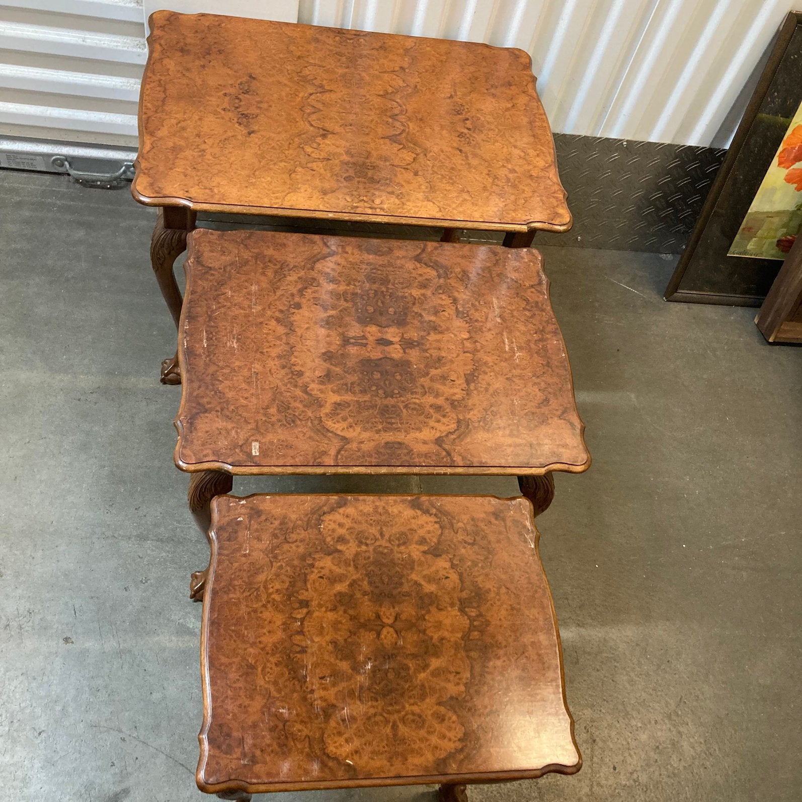 Vintage 3-dlg tafel- Wortelhout look, Ophalen, Gebruikt, 75 cm of meer, 60 cm of meer
