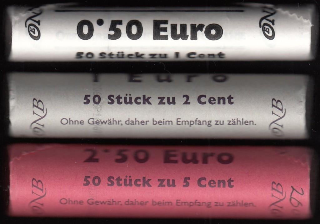 Oostenrijk 1, 2 en 5 cent 2004 in complete rolletjes UNC, Ophalen of Verzenden, Oostenrijk, Overige waardes, Setje