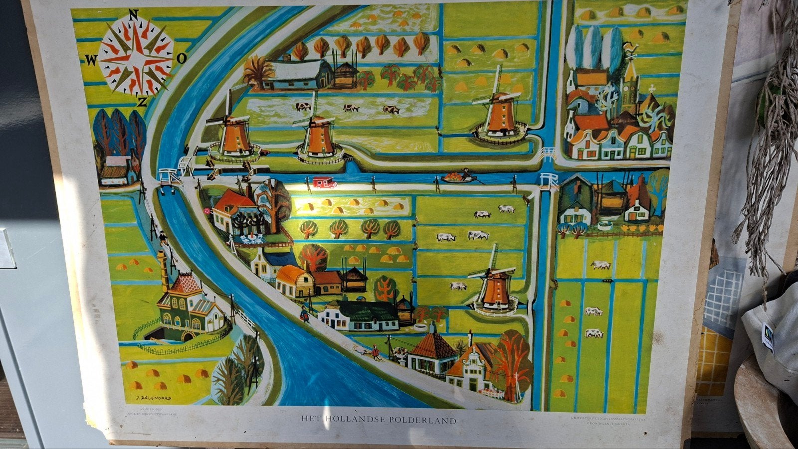 Vintage schoolplaat Het Hollandse Polderland 1953, Ophalen, Gebruikt
