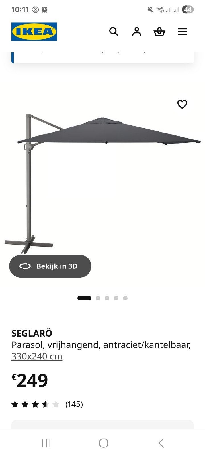 IKEA Seglarö Zweefparasol beige versie Kantelbaar nieuw doos, Ophalen, Zweefparasol, Kantelbaar