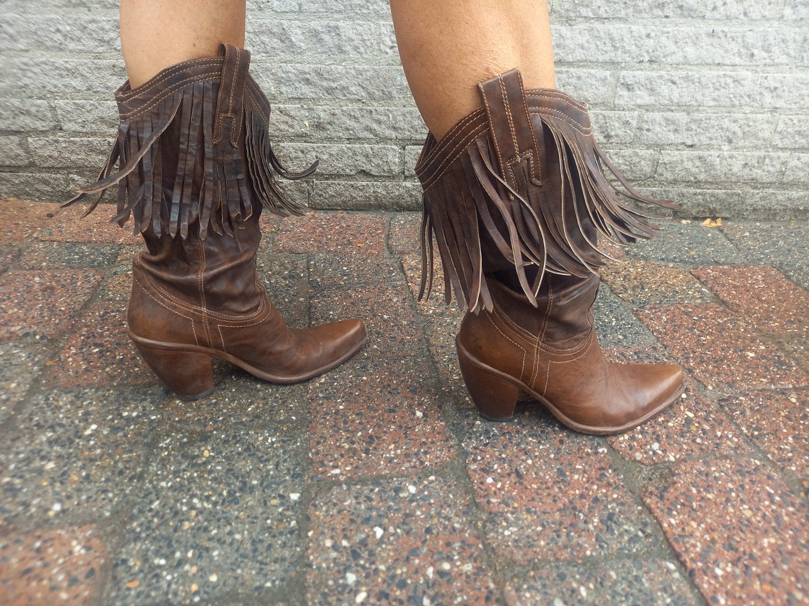 Bruine cowboylaarzen met franjes - Maat 38, Ophalen of Verzenden, Gedragen, Bruin, Lage of Enkellaarzen