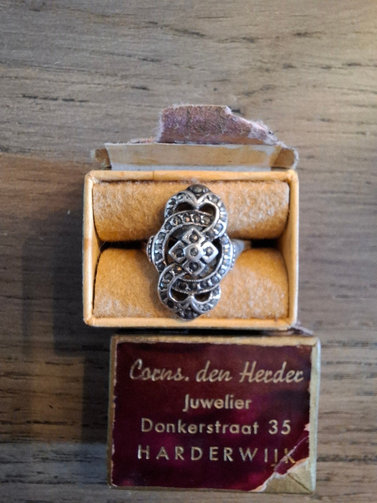 Vintage Zilveren Ring met Markasiet - Art Deco Stijl, Gebruikt, Ophalen of Verzenden, 17 tot 18, Met edelsteen
