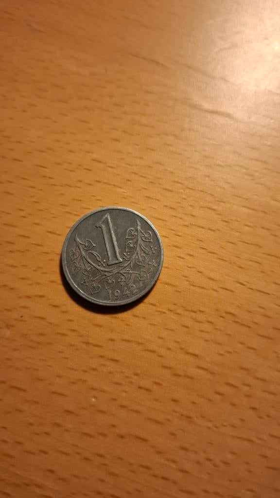 1 Korona 1942 Bohemen en Moravië Zink Oorlogsmunt, Ophalen of Verzenden, Overige landen, Losse munt