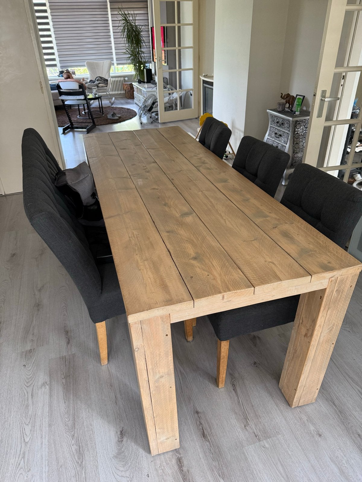 Steigerhouten eettafel - 220x81x78,5 cm, Ophalen, Gebruikt, 200 cm of meer, 50 tot 100 cm