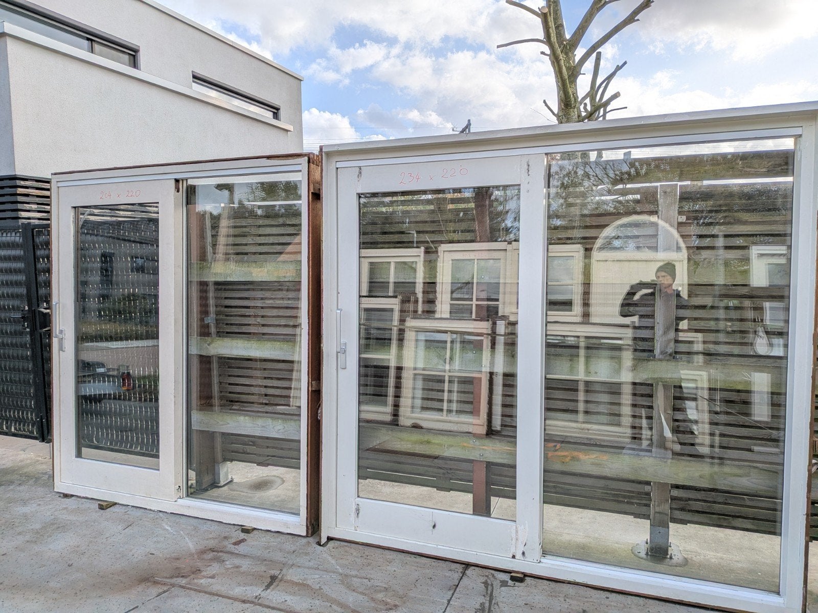 Prachtige SCHUIFPUIEN 3 Stuks en Tuindeur Hardhout!!!, Ophalen, Gebruikt, 150 tot 225 cm, Inclusief glas