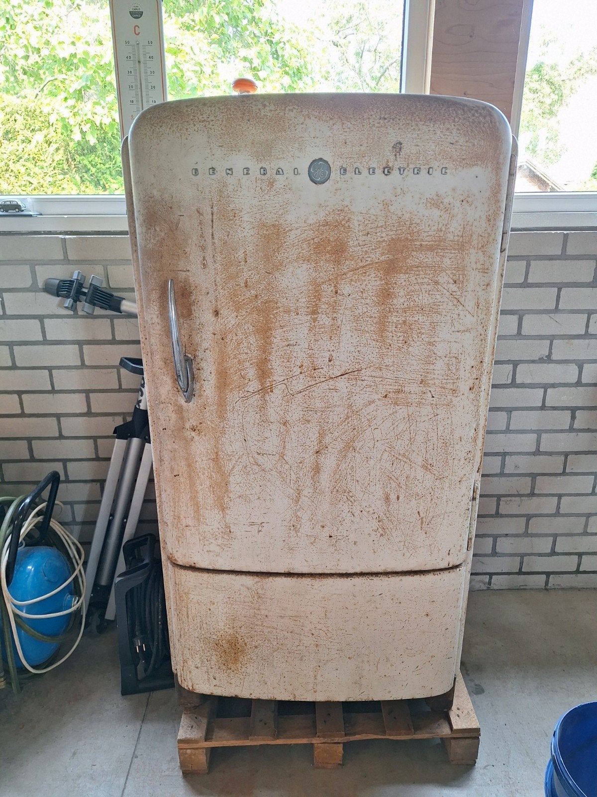 General Electric retro koelkast met mooie patina, Ophalen, 150 tot 200 liter, Gebruikt, 60 cm of meer