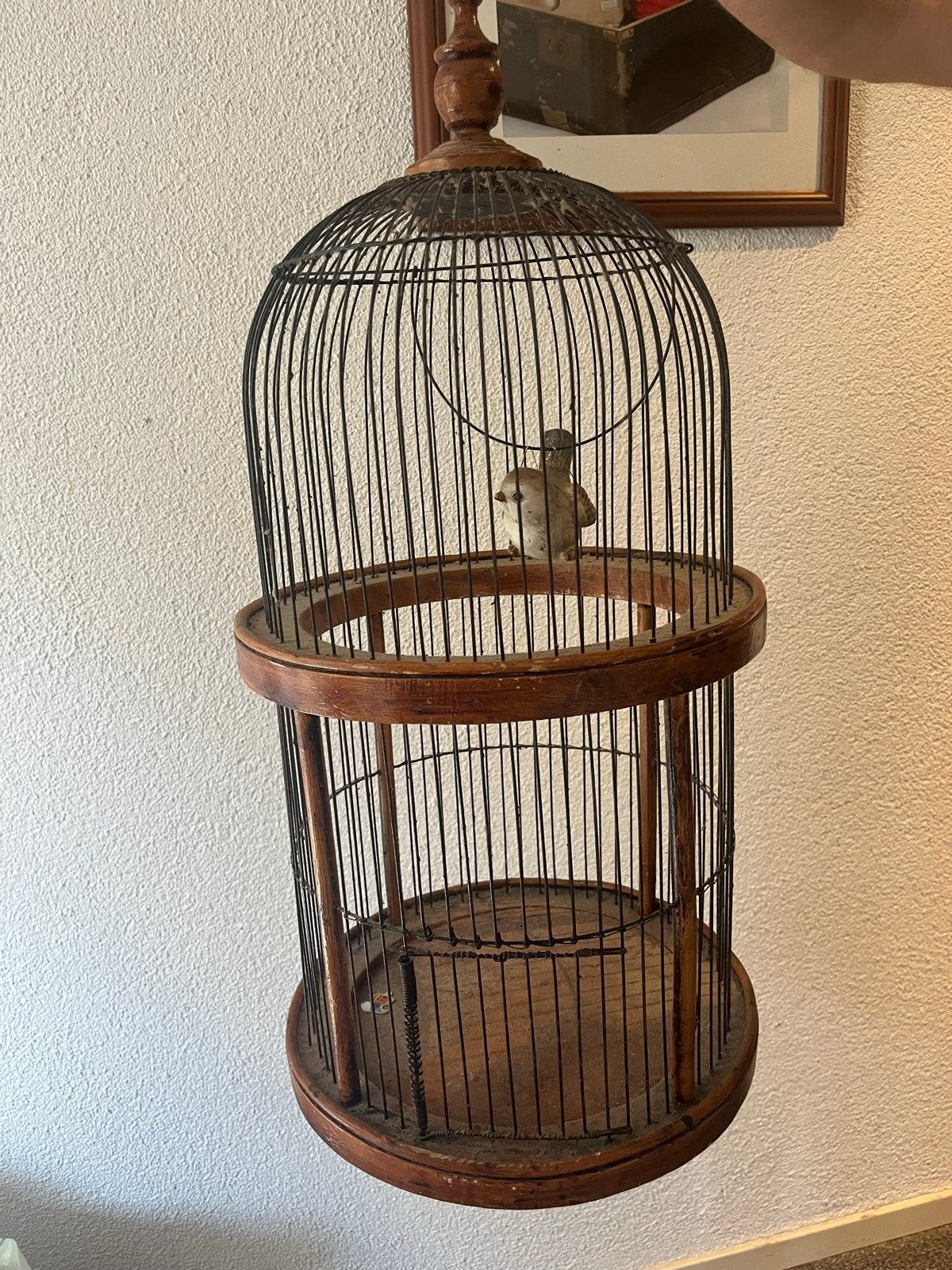 Antieke vogelkooi met houten en metalen details, Antiek en Kunst, Ophalen