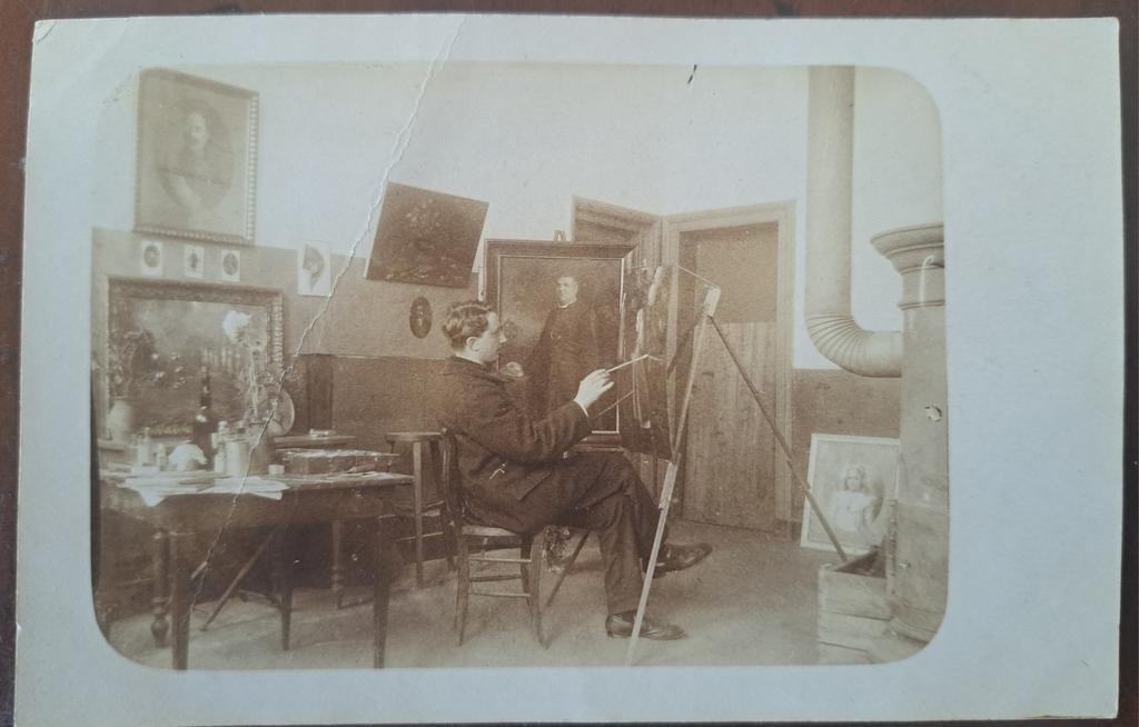 Unieke kaart kunstschilder Willy Sluiter in zijn atelier?, Ophalen of Verzenden