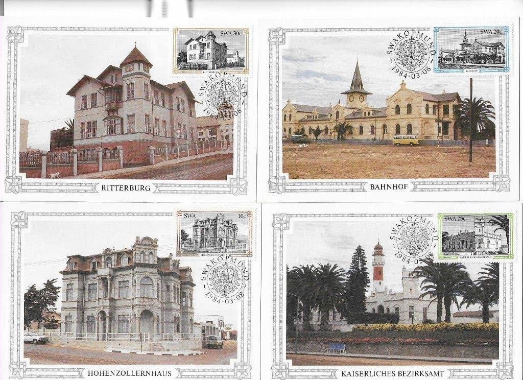 SWA Afrika kaarten gebouwen ( Duitsland ) met vuurtoren. 4x, Verzenden, Zuid-Afrika, Gestempeld