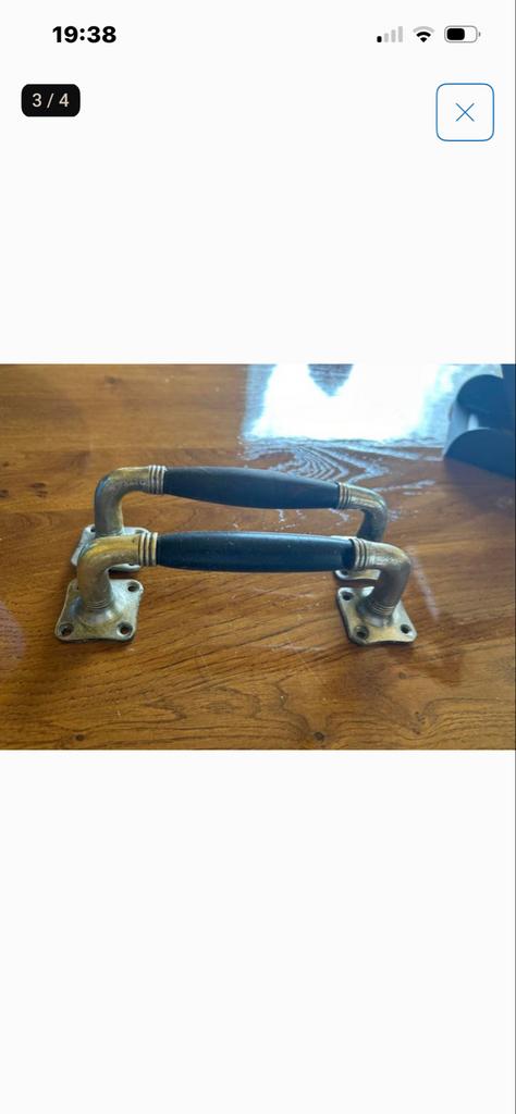 2 vintage messing deurgrepen zwart ebbenhout, Antiek en Kunst, Ophalen of Verzenden