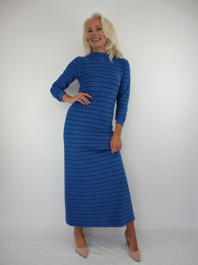 *Abfab Vintage Blauwe Lange Jurk 38*, Maat 38/40 (M), Blauw, Maser, Ophalen of Verzenden