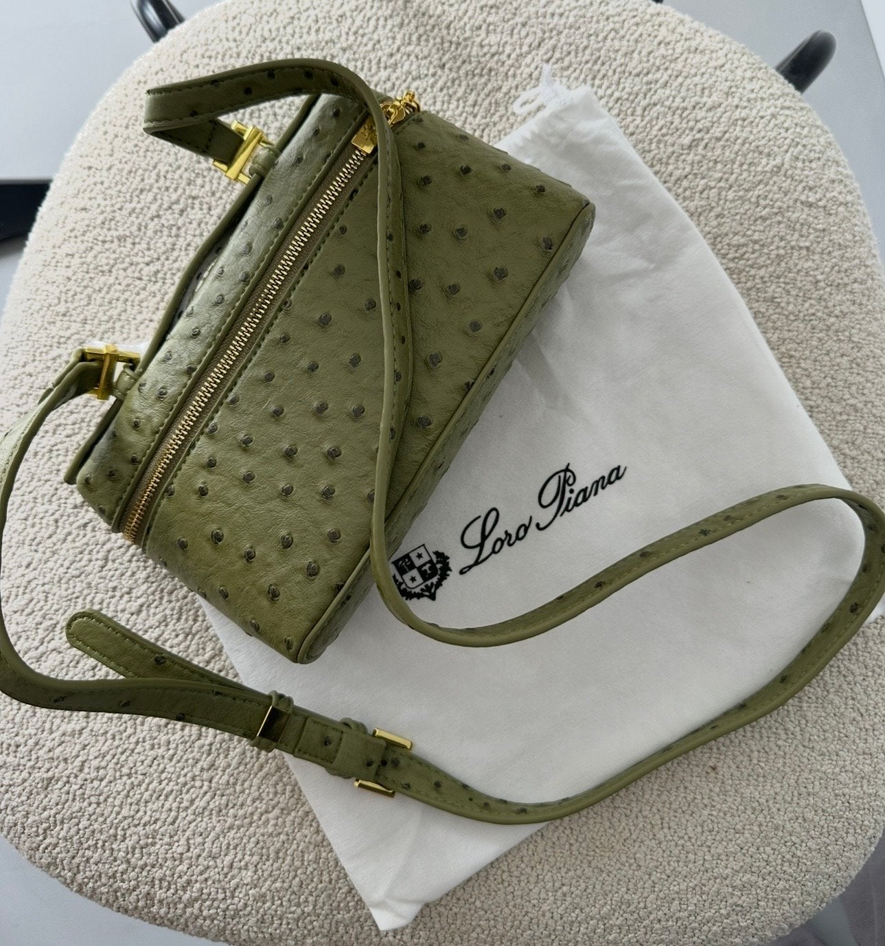 Nieuwe Loro Piana Schoudertasje - Olijfgroen Struisvogel, Ophalen of Verzenden, Nieuw, Groen, Schoudertasje