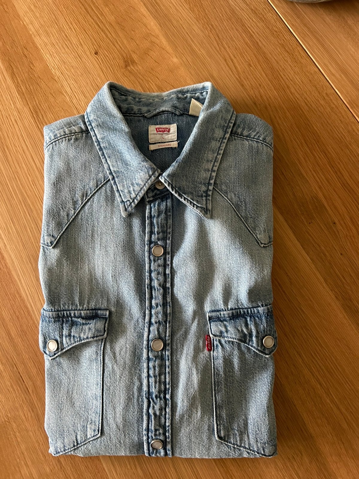 Levi overhemd lange mouw maat L, Ophalen of Verzenden, Zo goed als nieuw, Blauw, Halswijdte 41/42 (L)