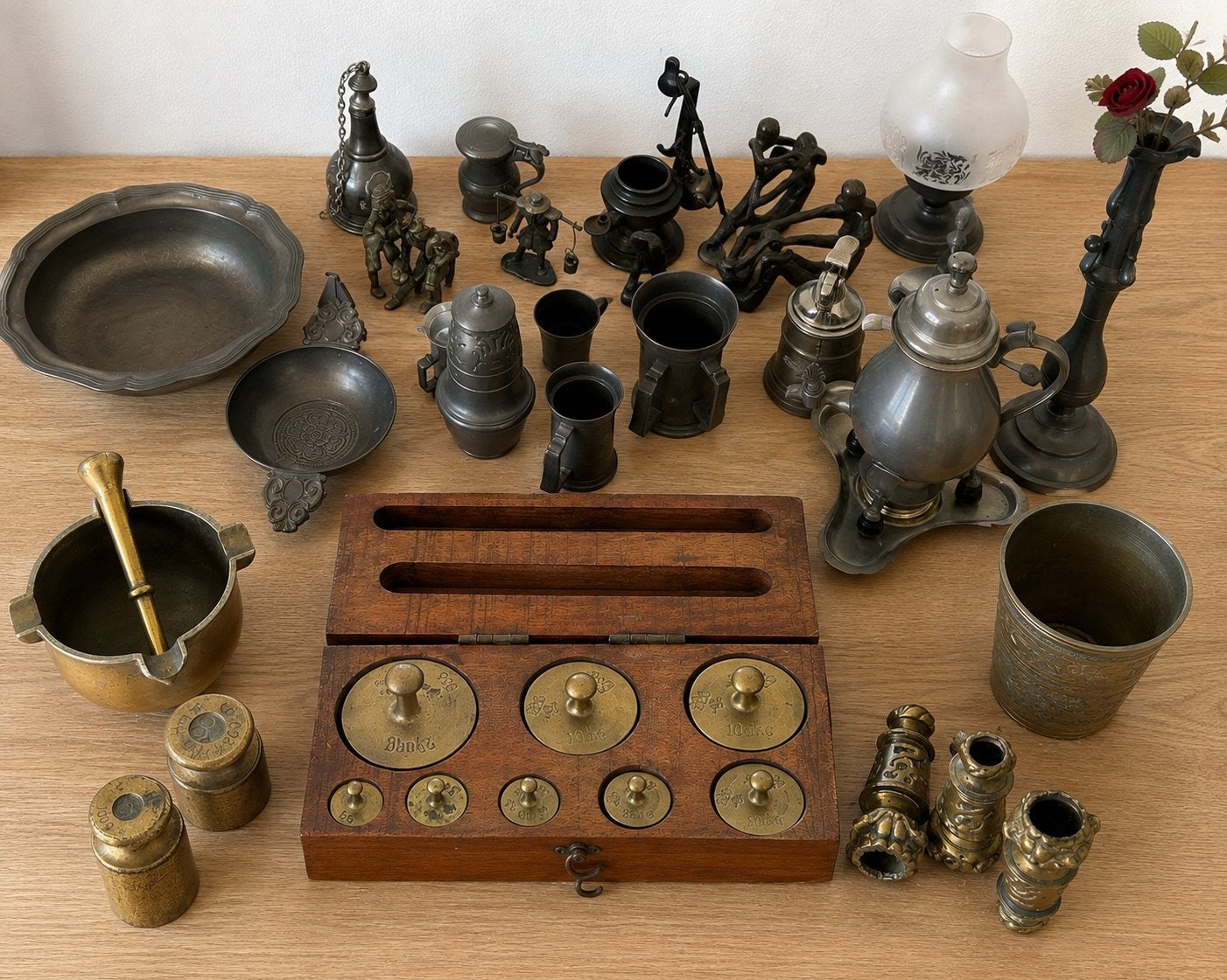 gevarieerde verzameling oud/vintage tin en koper, Ophalen