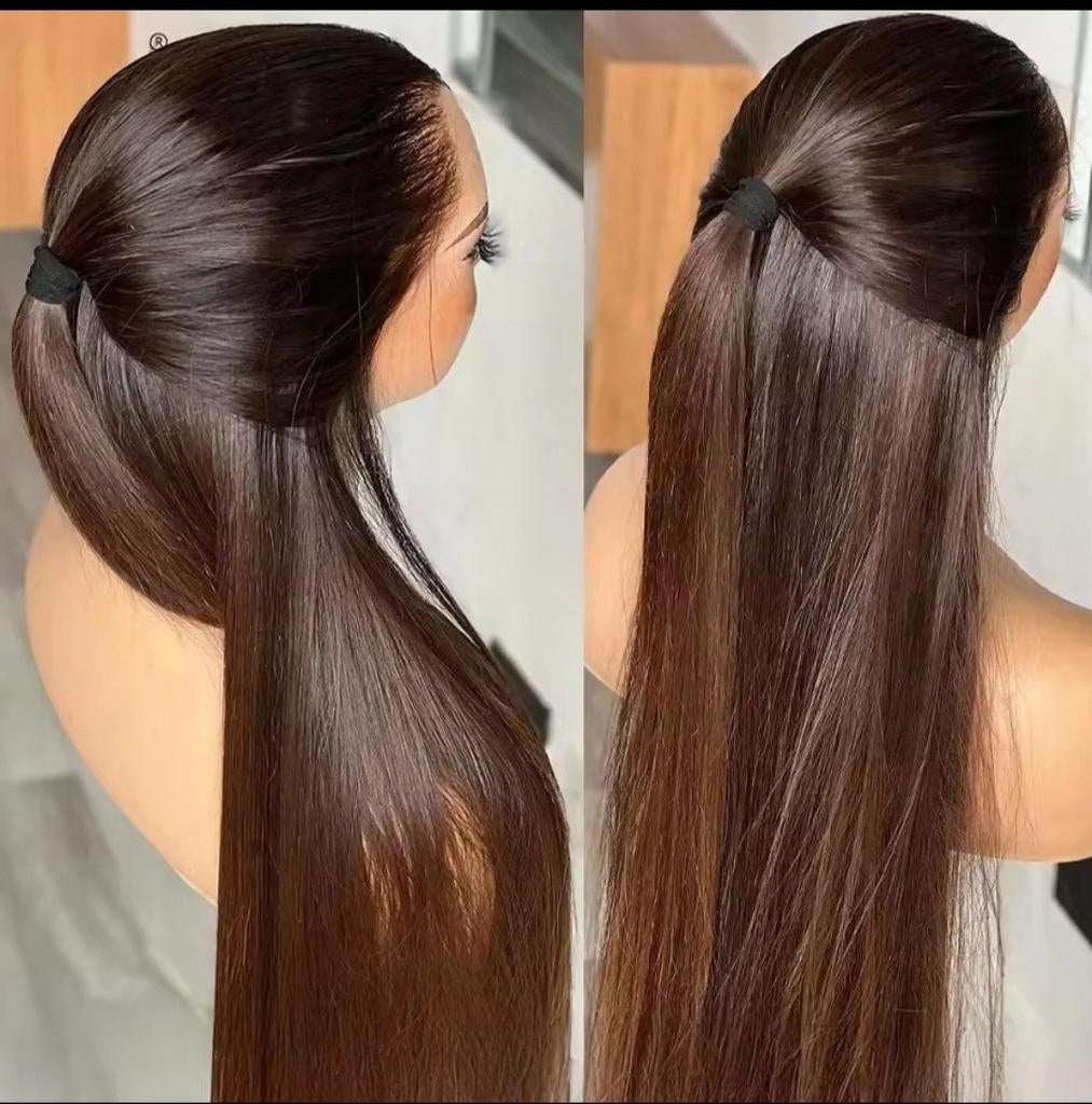 Pruik donkerbruin ombre 100% human hair Nieuw incl. extra's, Ophalen of Verzenden, Nieuw, Pruik of Haarverlenging