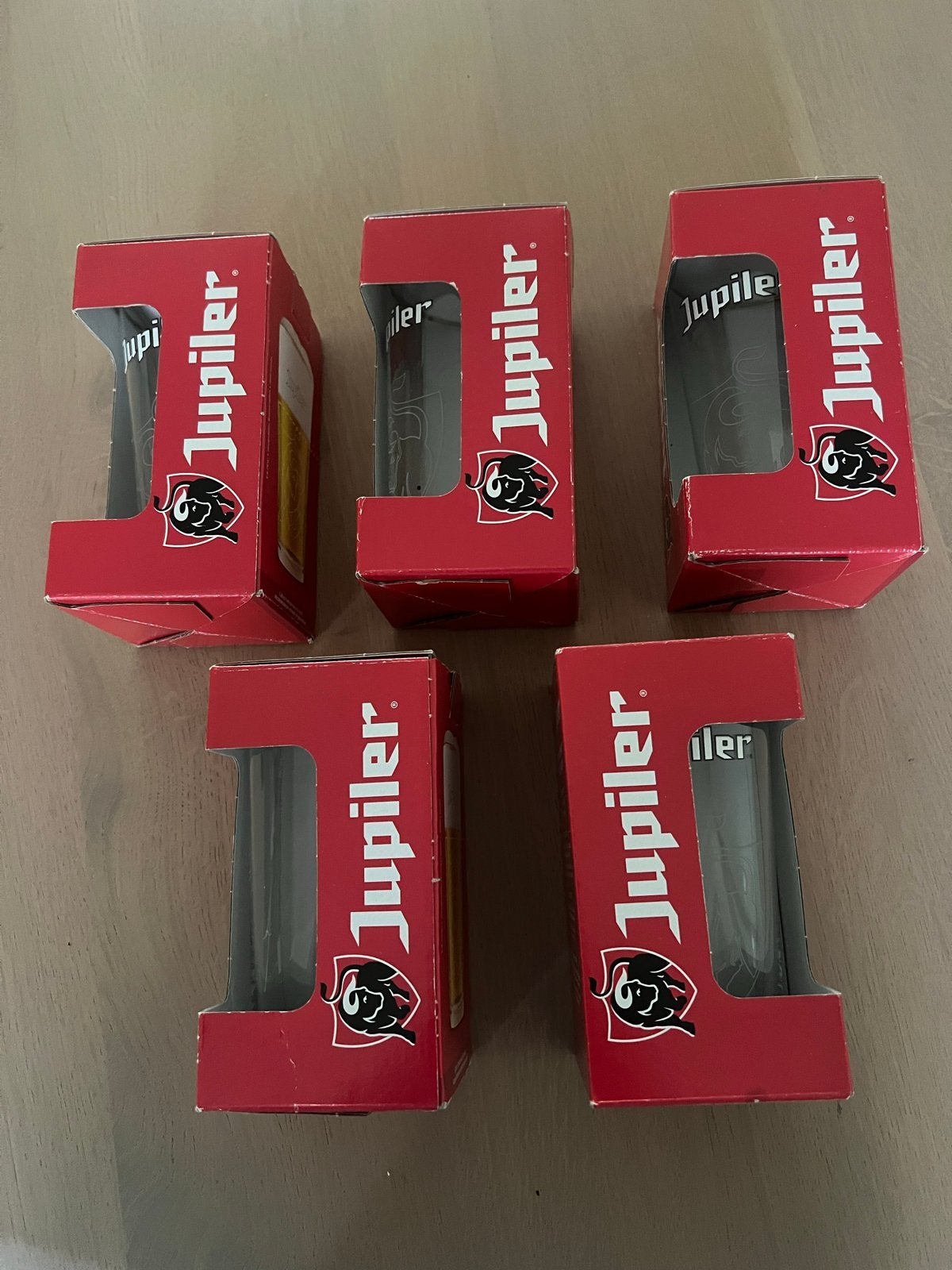 Jupiler bierglazen 0.25L - Nieuw in doos (5 stuks), Nieuw, Ophalen of Verzenden, Overige merken, Glas