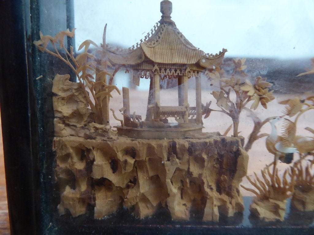 Chinese diorama met kurksnijwerk (1), Ophalen of Verzenden