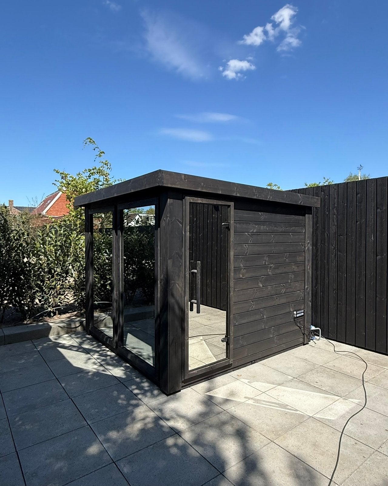 Spiegel sauna panorama sauna thermowood maatwerk buitensauna, Sport en Fitness, Ophalen of Verzenden, Zo goed als nieuw, Complete sauna