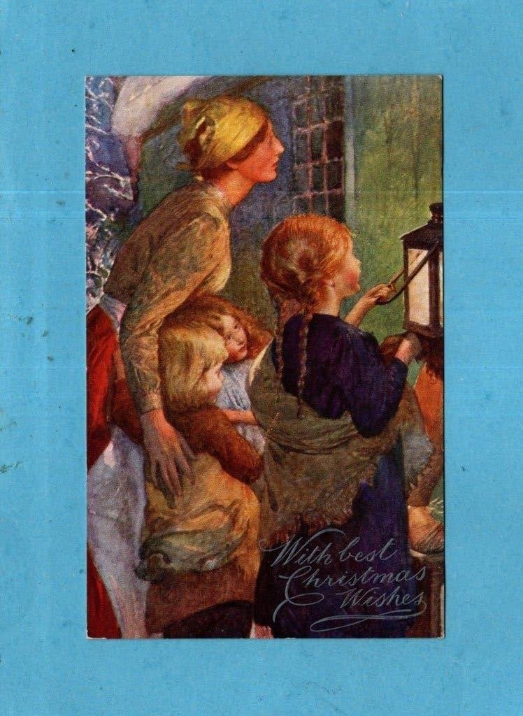 Pracht oude Tuck's kerstkaart W097 - Moeder met kinderen, Verzamelen, Verzenden, Voor 1920, Gelopen, Kinderen
