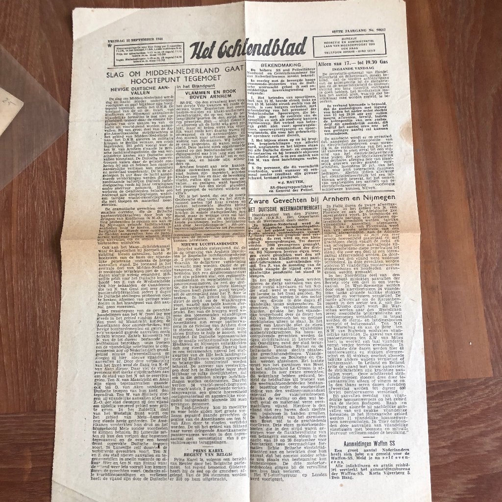 22-9-1944 Slag bij Arnhem. Het Ochtendblad. Zware Gevechten, Ophalen of Verzenden, Overige soorten, Nederland, Boek of Tijdschrift