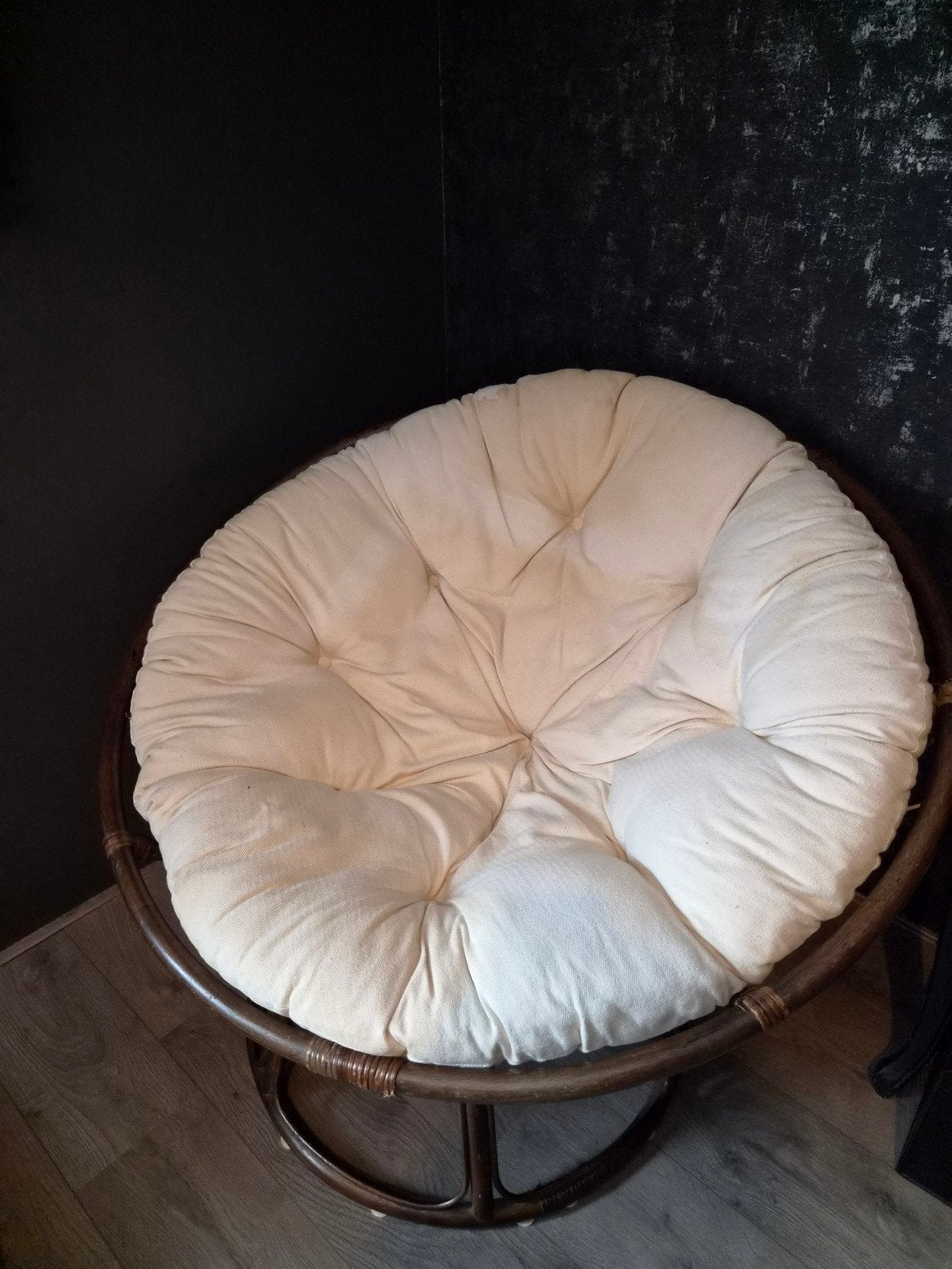 Grote Papasanstoel met dik kussen, Ophalen, Gebruikt, Bruin, Riet of Rotan