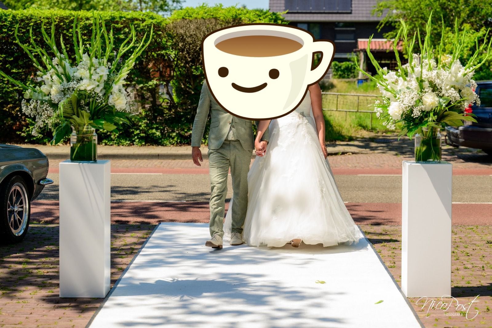 Witte loper met zuilen, Ophalen, Zo goed als nieuw, Versiering, Geboorte of Huwelijk