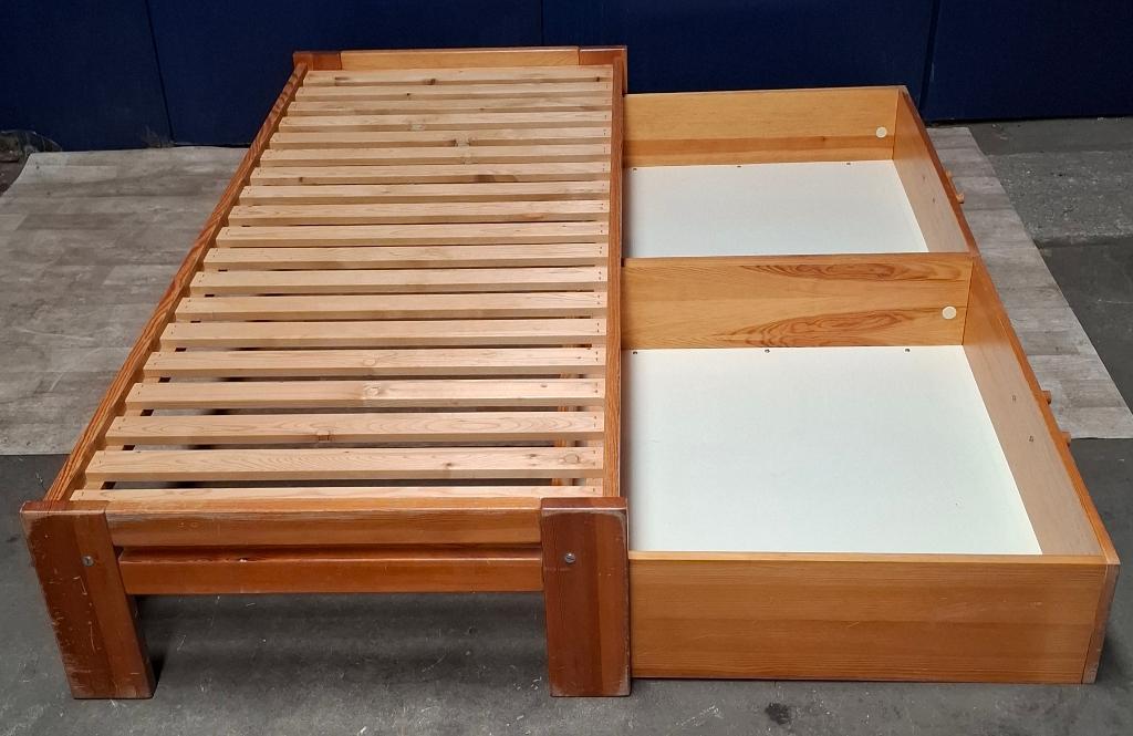 1 persoons bed 80 x 190 cm met 2 opberglades, Ophalen, Gebruikt, Eenpersoons, Bruin