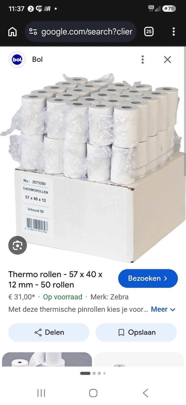 Thermorollen kassarollen  57x40x12 - 7 dozen van 50 stuks, Ophalen of Verzenden
