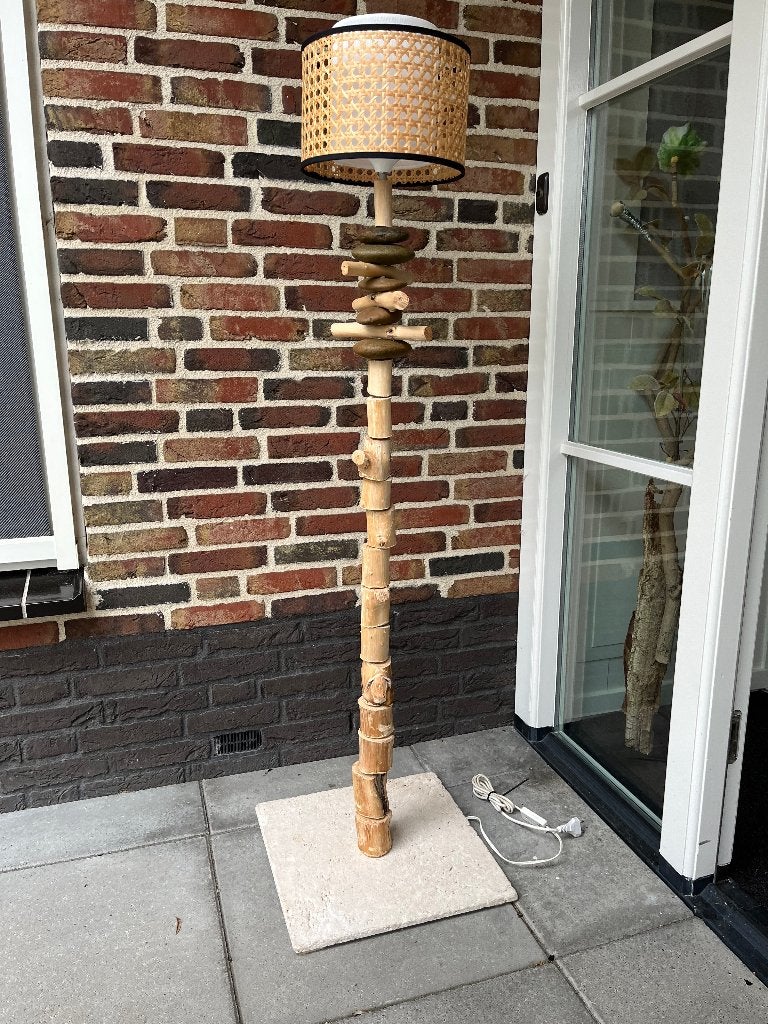 Vloerlamp van natuurlijk materiaal, Ophalen, 100 tot 150 cm, E27 (groot), Metaal
