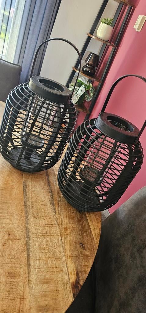 Houten lantaarns, Huis en Inrichting, Woonaccessoires | Kandelaars en Kaarsen, Ophalen, Zwart, Hout, 25 tot 50 cm