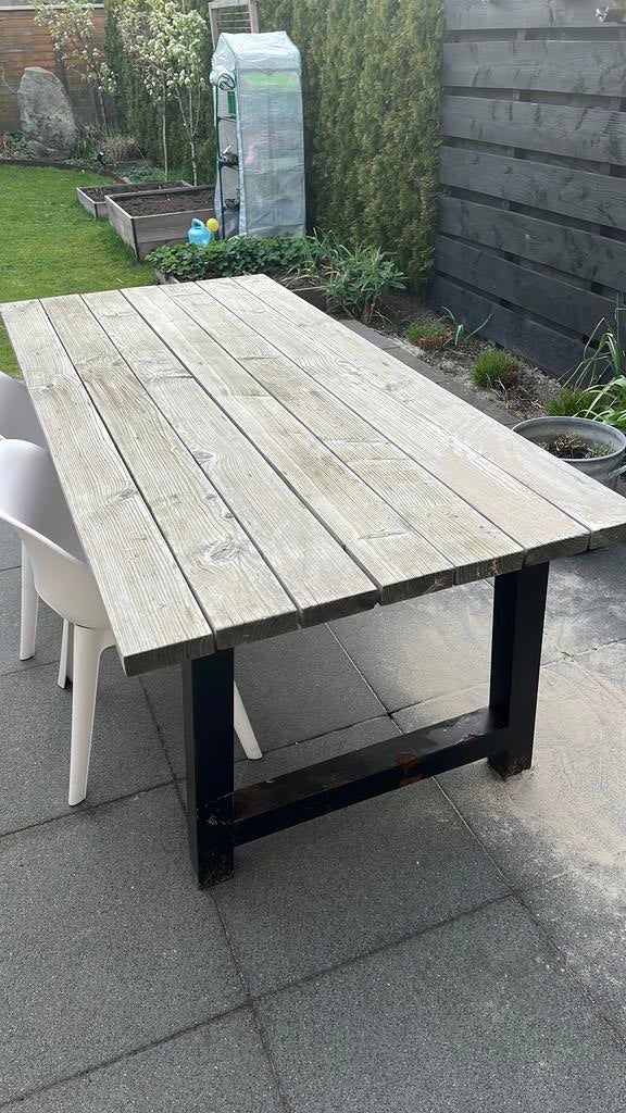 Zware Douglas Houten Tuintafel 220x102x78 (zelfbouw), Ophalen, Zo goed als nieuw, Rechthoekig, Hout