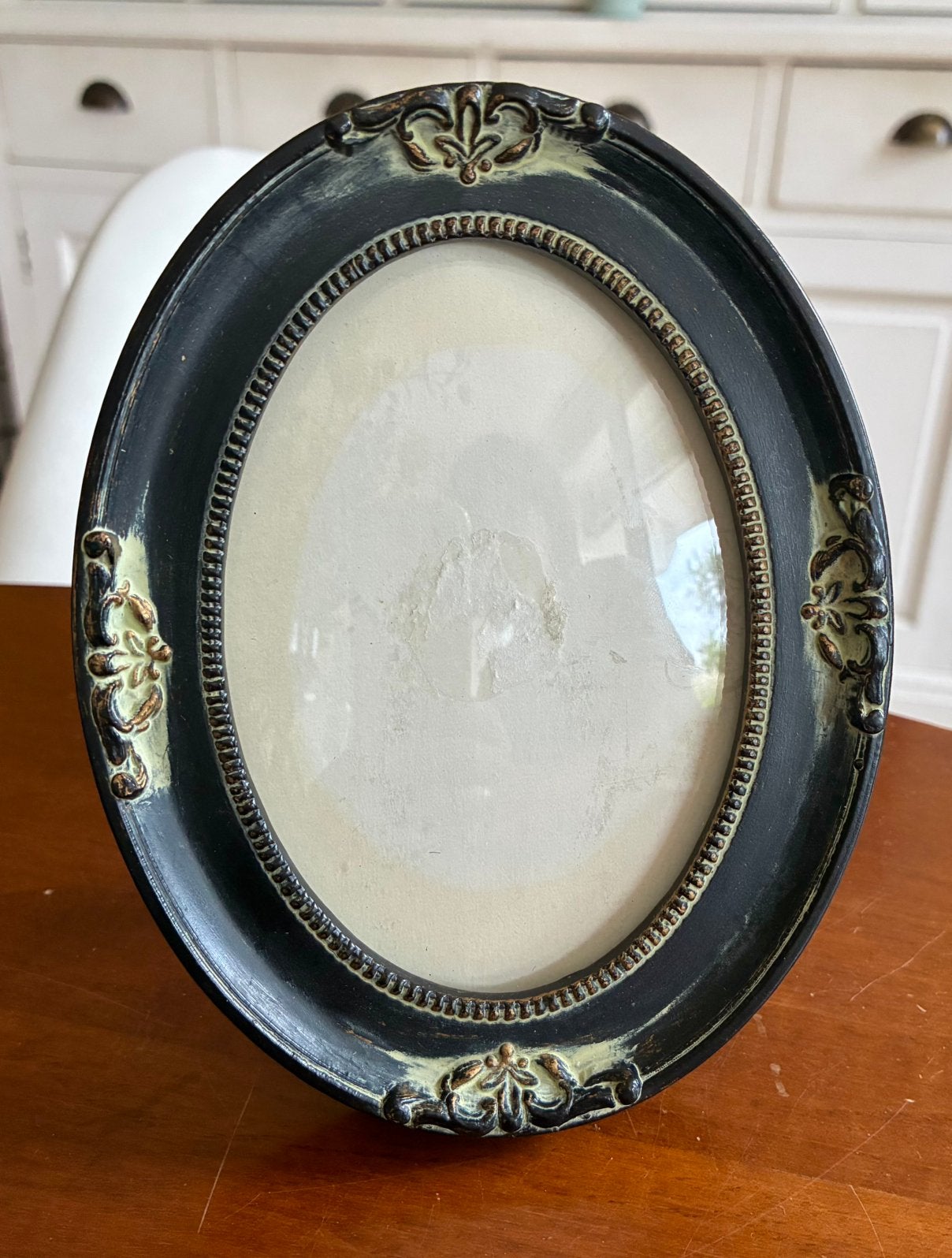 Antieke fototlijst met bol glas, Antiek en Kunst, Curiosa en Brocante, Ophalen of Verzenden