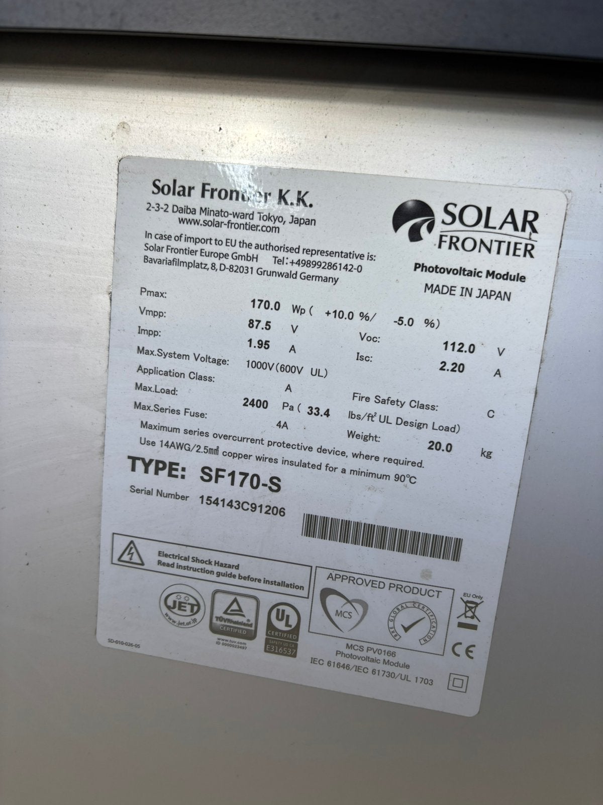 Solar frontier Zonnepaneel, Ophalen, Zo goed als nieuw