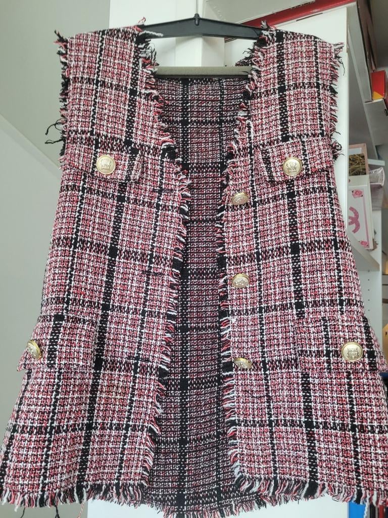 Geruite mouwloze blazer met gouden knopen.maat S M, Ophalen of Verzenden