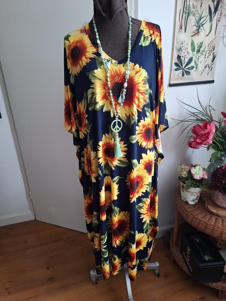 Magna jurk one size kreukvrij stretch  zonnebloem. Xl xxl, Maat 38/40 (M), Geel, Ophalen of Verzenden, Zo goed als nieuw