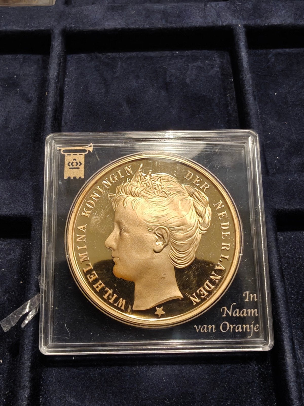 Goud kleurige inhuldigingsmedaille Koningin Wilhelmina 1898, Ophalen of Verzenden, Koningin Wilhelmina, Overige waardes, Losse munt