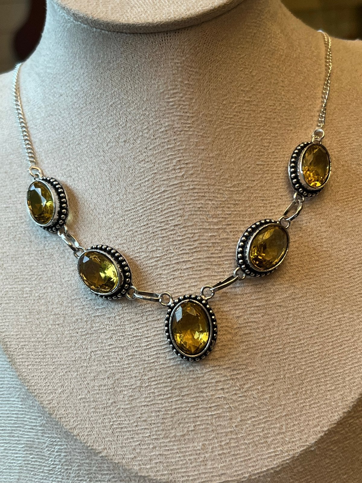 Zilveren Collier met facetgeslepen Citrien - 50 cm, Verzenden, Geel, Zo goed als nieuw, Met edelsteen