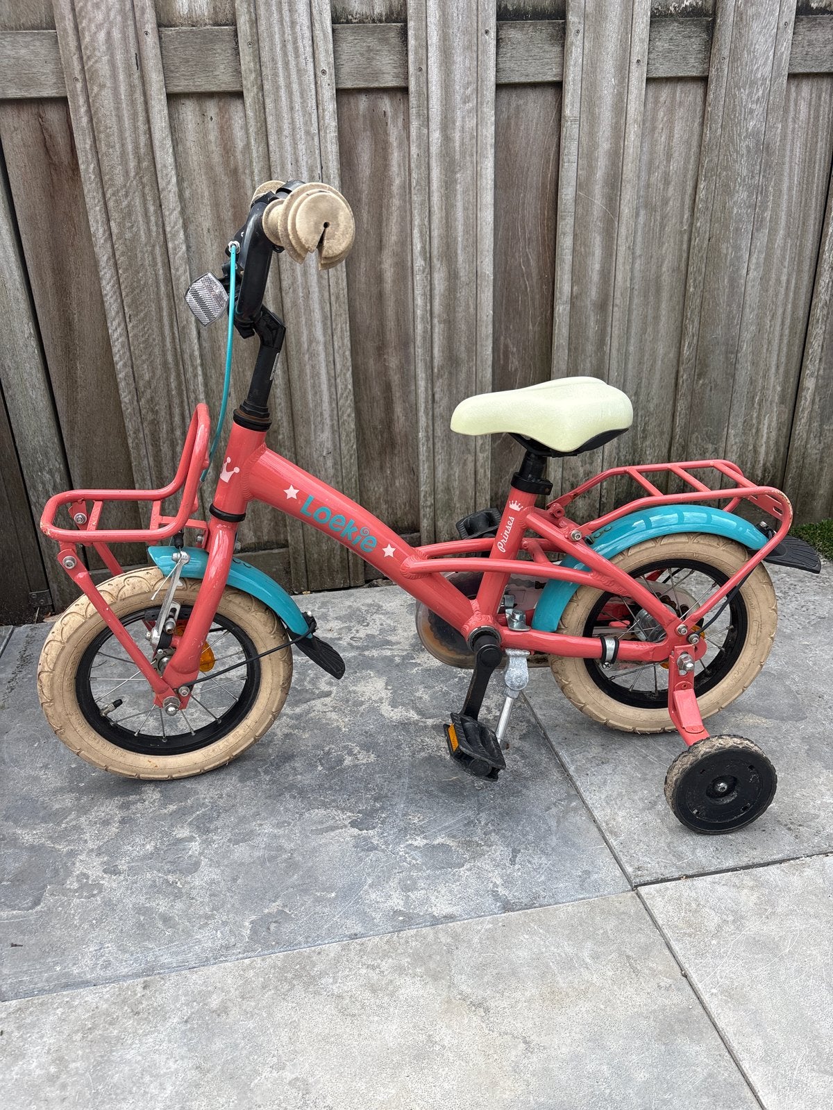 Kinderfiets roze met zijwieltjes - Loekie Princess, Ophalen, Terugtraprem, Zijwieltjes, Gebruikt