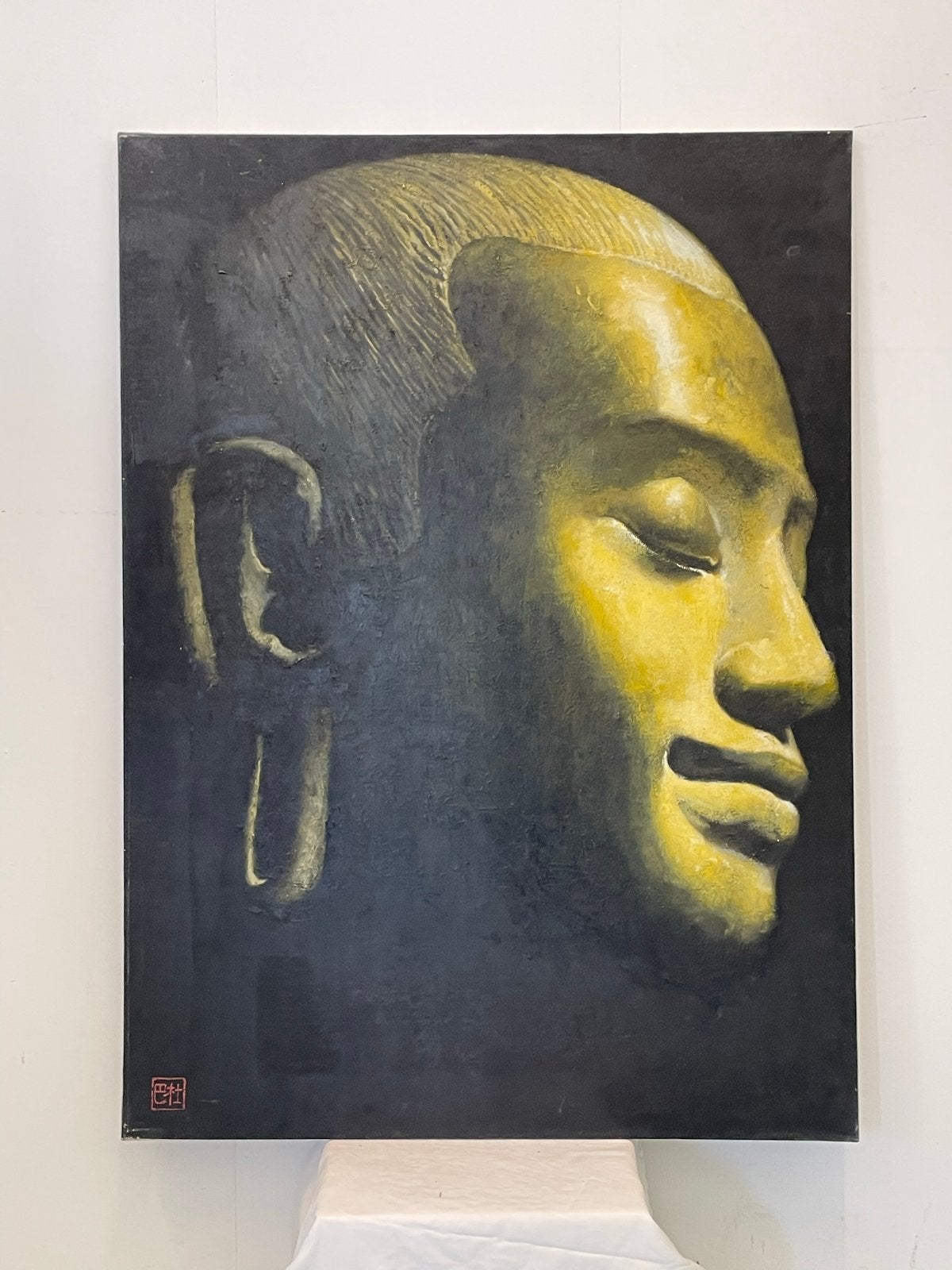 Boeddha Hoofden Olieverf op Doek - 148 x 108 cm, Antiek en Kunst, Kunst | Schilderijen | Modern, Ophalen