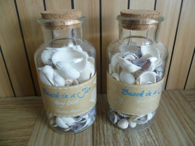 2x Riviera Maison glazen fles Beach in a jar schelpen nieuw, Ophalen of Verzenden, Zo goed als nieuw, Glas