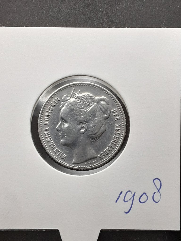 1/2 gulden 1908 Koningin Wilhelmina, ½ gulden, Zilver, Ophalen of Verzenden, Koningin Wilhelmina