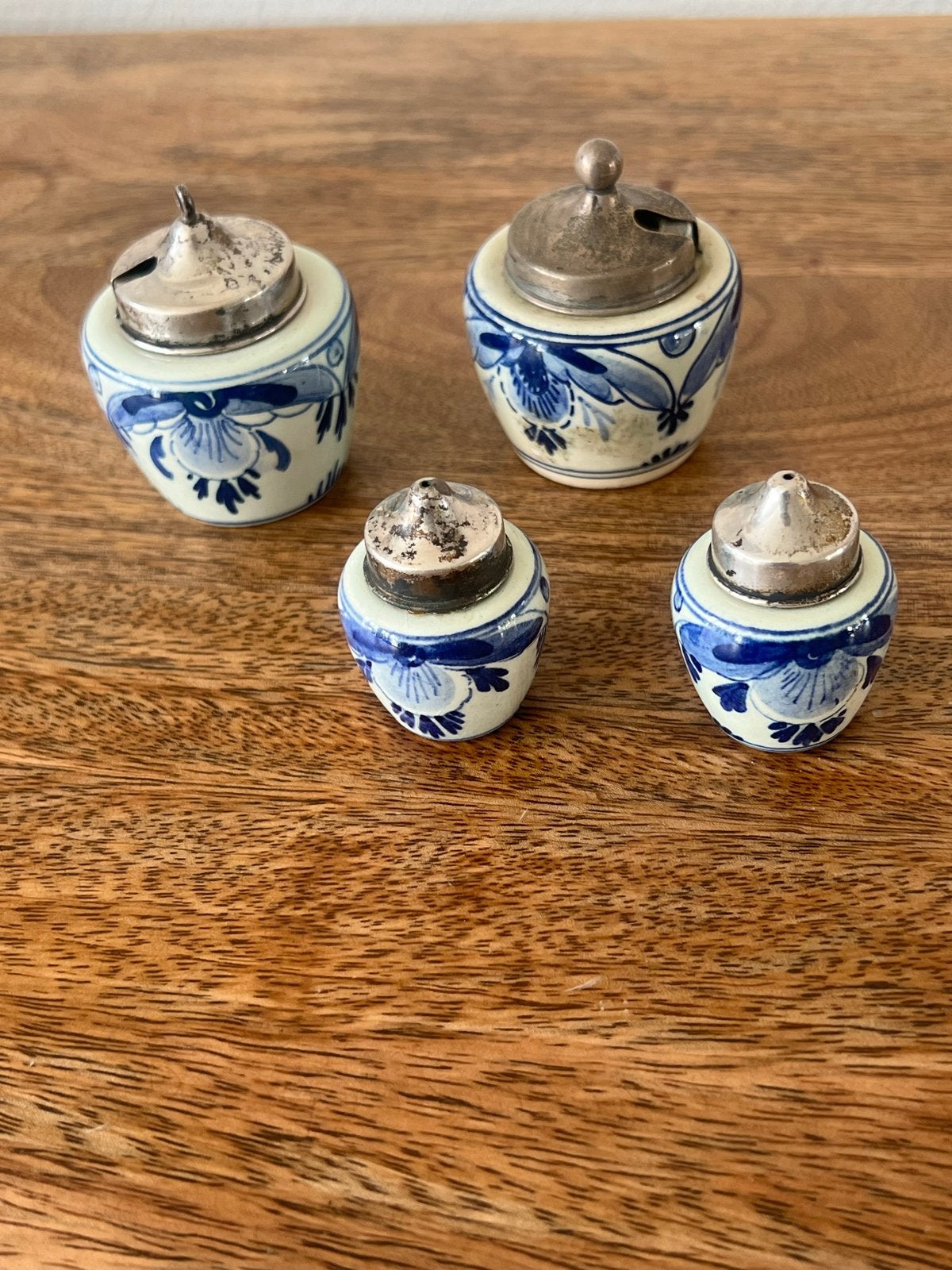 Set van 4 antieke Delfts blauwe zoutvaatjes, Antiek en Kunst, Ophalen of Verzenden